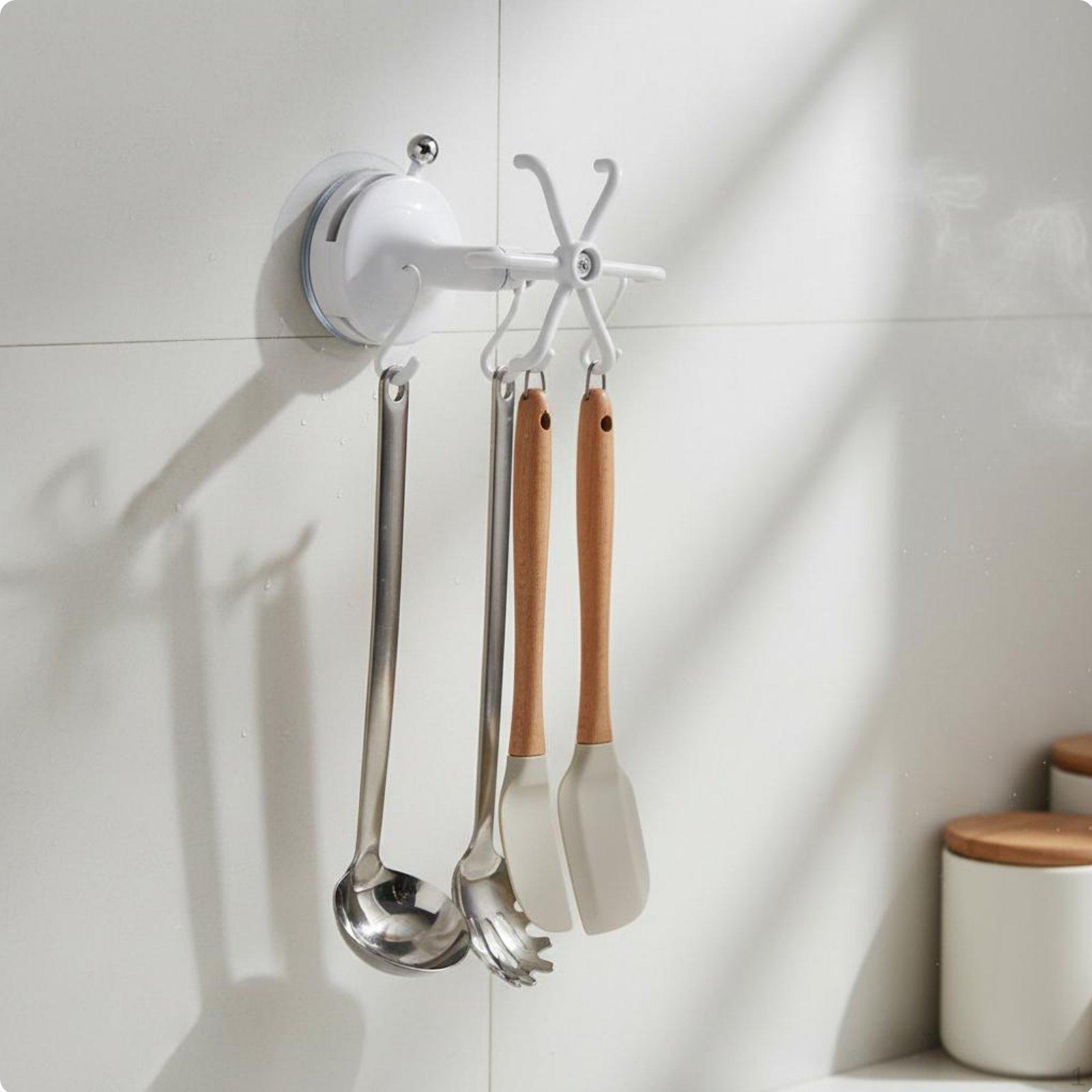 6 Claw Swivel Hook Wall or Undershelf Mount Rotating Suction Cup Space Saving Under Cabinet