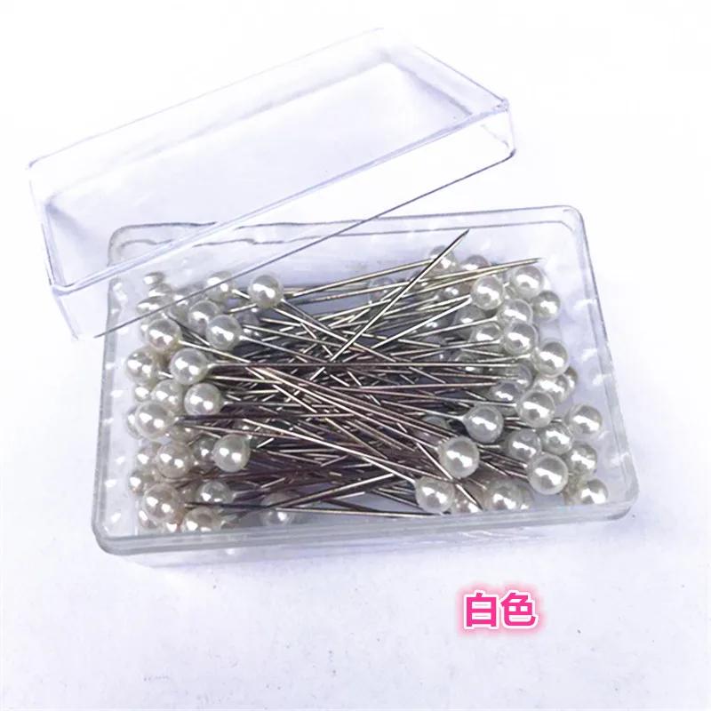 100Pcs/Box 38cm Colorful Round Pearl Head Needles Stitch Straight Push Sewing Pins For Dressmaking DIY Sewing Tools Positioning