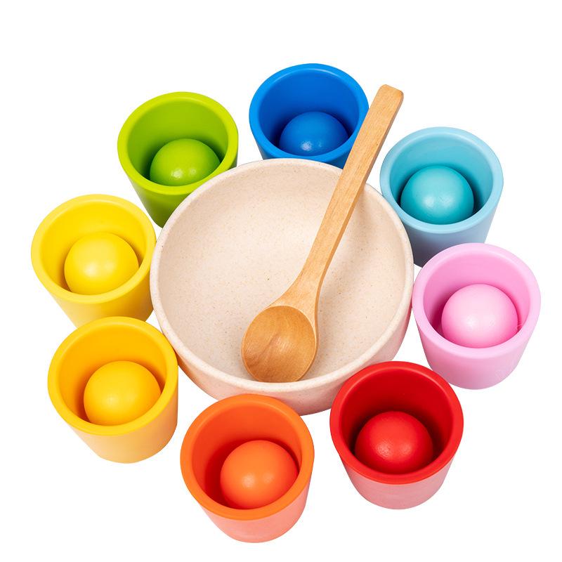 Montessori Wooden Color Sorting Cups - Educational Cognitive Training Toy