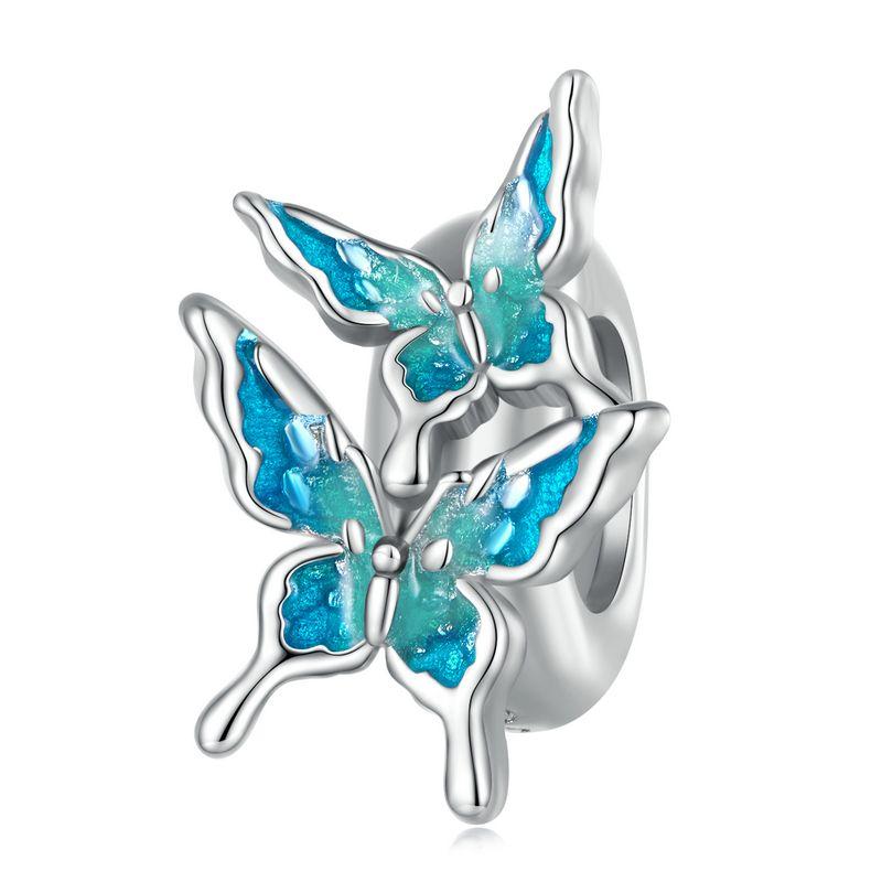 WOSTU 925 Sterling Silver Blue Butterfly Charms Paper Plane Pendant Flower Beads Fit Original Bracelet Necklace DIY Party Gift