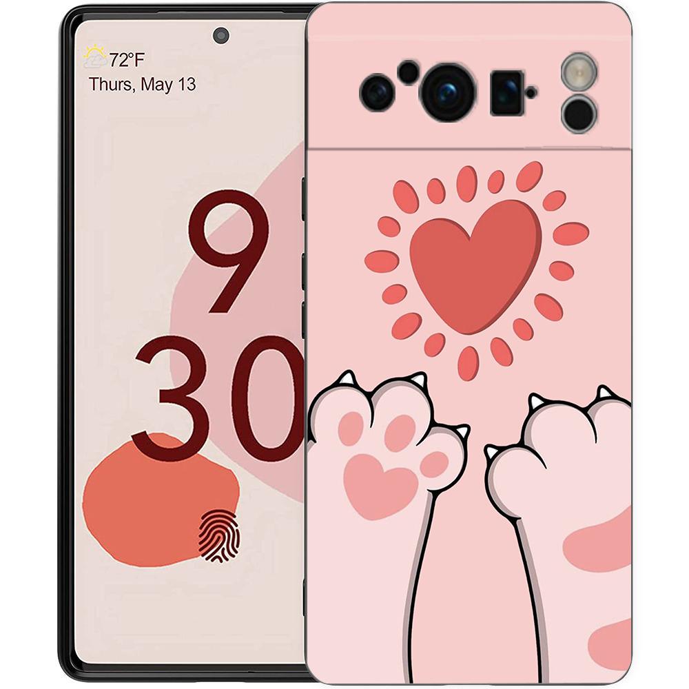 Phone Case For Google Pixel 8 A 7 6 Pro 6A 5G Black Soft Shockproof Back Cover Silicone TPU Shell Coque Cat-Printed
