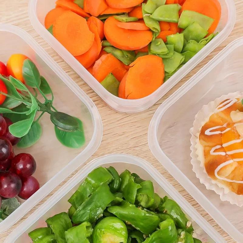 Transparent Kitchen Storage Box Food Grade Sealed Tank Square Food Dispenser Fresh Keeping Fruit Vegetable Container 350Ml 650Ml