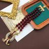 Retro Pomegranate Red Glass Bead Layered Sweater Chain & Rhinestone Necklace Bracelet Set