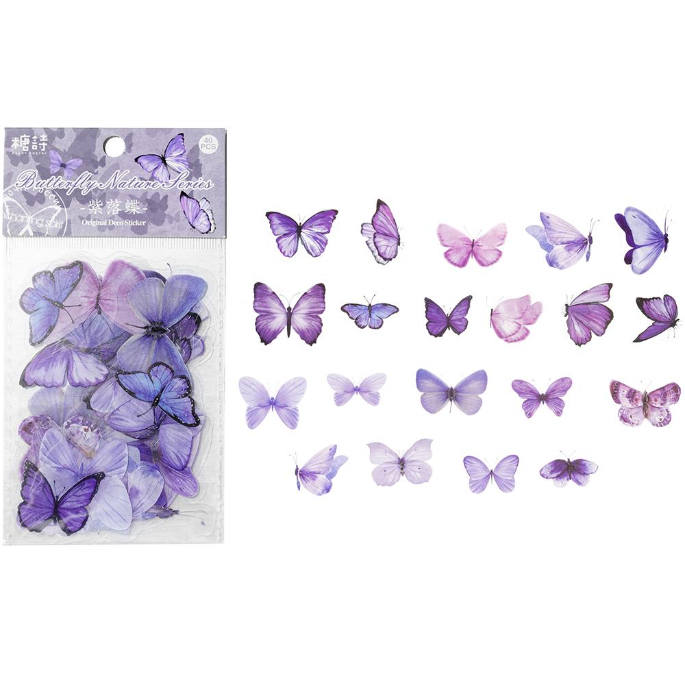 40Pcs/Bag Colorful Butterfly Stickers PET Transparent Decorative Epoxy Resin Fillings for DIY Epoxy Resin Crafts Book Decor