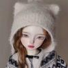 Módní chlupatá čepice s kočičími uši DIY ručně pletená vlněná čepice šála pro panenky 1/4 1/6 BJD 30/45cm