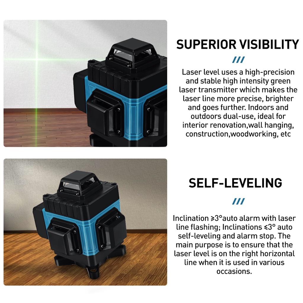 3D/4D 16/12/8 Lines Level Self-Leveling 360 Horizontal And Vertical Cross Super Powerful Green Laser Level Laser Level