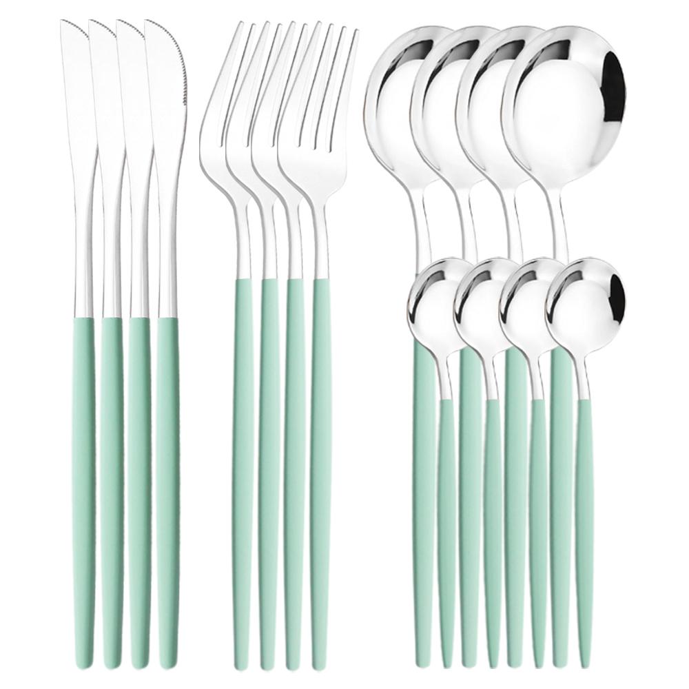 4 lidé Vysoce kvalitní sada nádobí z bílého zlata Nádobí z nerezové oceli Příbory Nůž Vidlička na kávu Lžíce Příbory Západní Kiechen stříbro