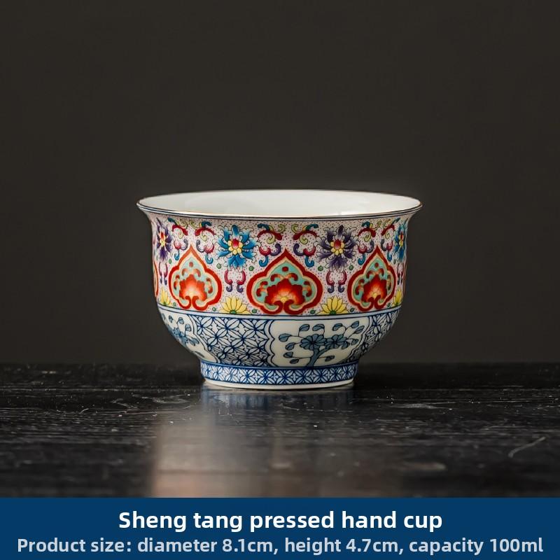 Enamel Colored Sancai Covered Bowl High End Ceramic Kung Fu Tea Set for Household Use Tea Bowl Palace Style Tea Set Accessories
