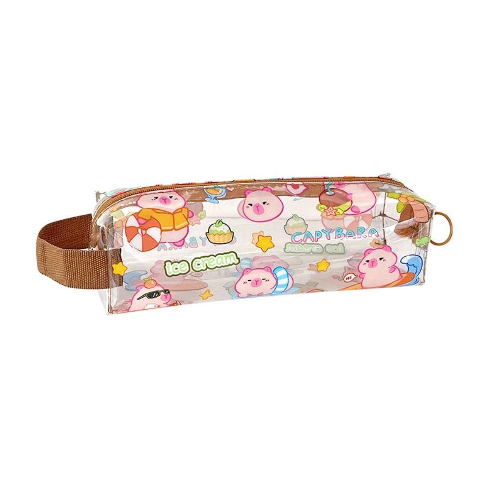 Kawaii Capybara Pen Bag Cartoon Stationery Storage Bag Transparent Pencil Case  Student Gift