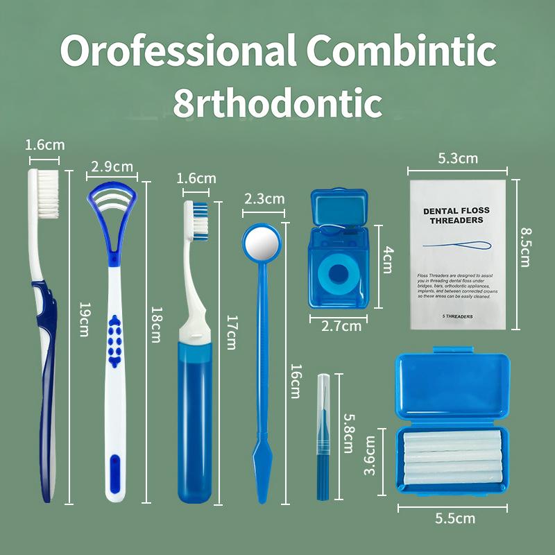 Kit Pennelli per Cura Dentale 8 Pezzi Pulizia Denti Apparecchi Ortodontici Spazzolino da Denti con Spazzolino Interdentale Filo Interdentale Cera Ortodontica Kit da Viaggio