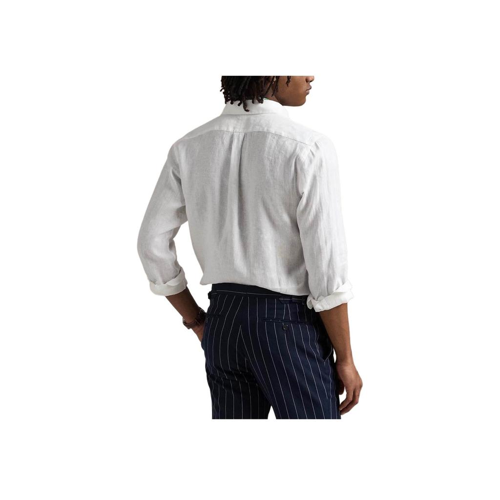 Polo Ralph Lauren Solid Logo Polo Button Long Sleeve Shirt Men Shirts White 710966294003