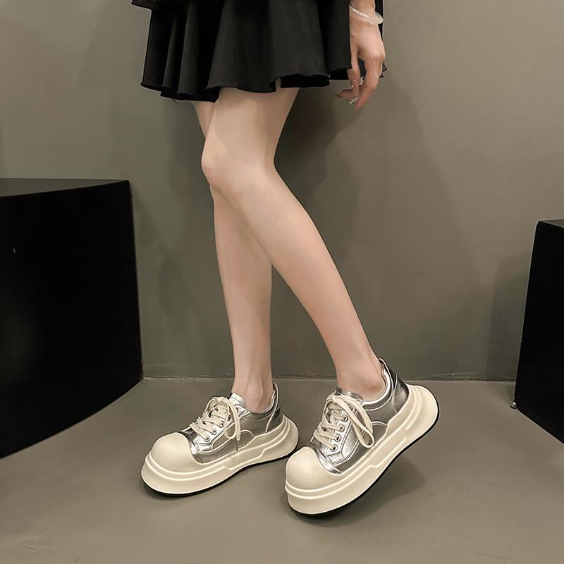 

Fashion Classic Large Size Thick-Sole Big Toe Sports Shoes INS Style Casual Vulcanized Shoes Round Toe Platform Height Increasing Shoes 35 серебряный