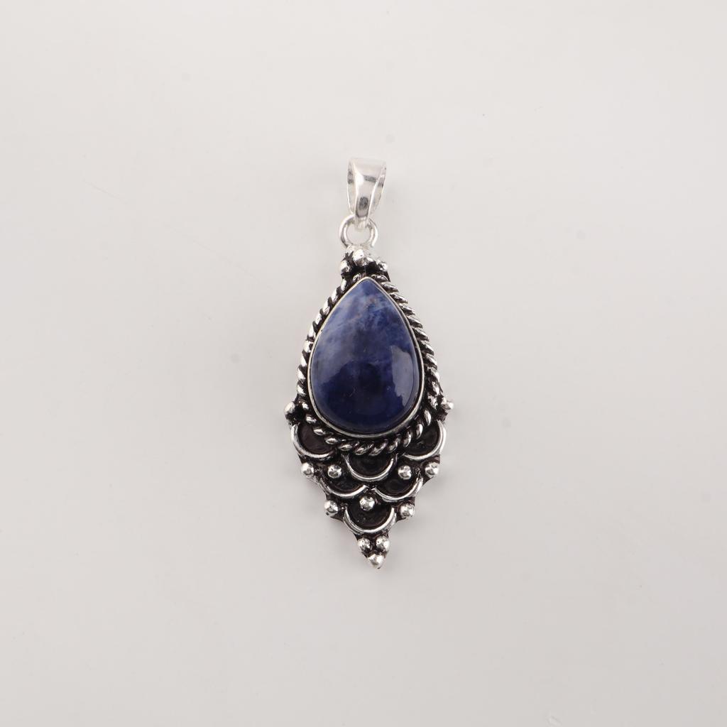 Sodalite Gemstone 925 Sterling Silver Statement Pretty Pendant 1.5" For Women PP-70-31
