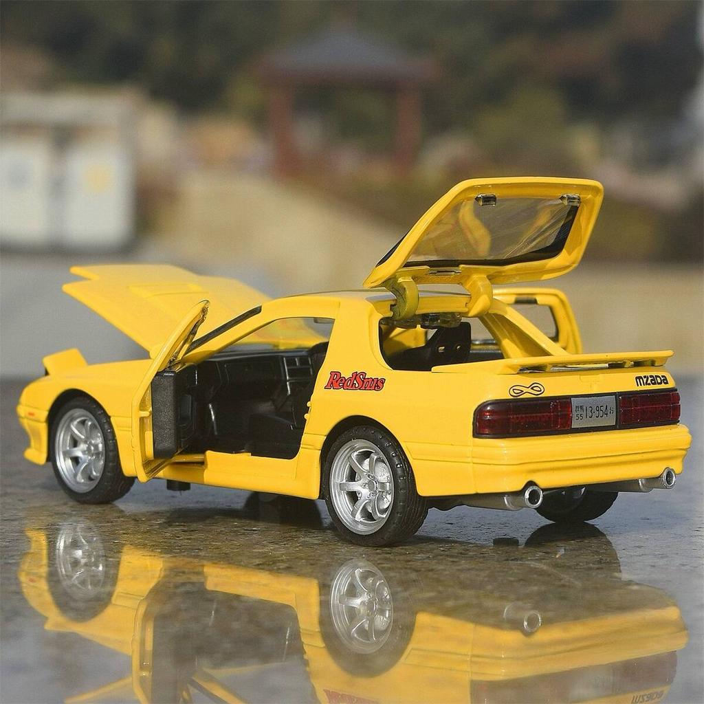 Initial D JDM Mazda RX-7 FC3S Supercar Simulation Diecast & Toy Vehicles Sounds & Light Pull Back Car 1:32 Alloy Model