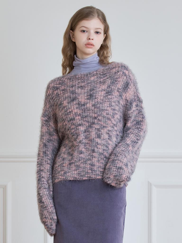 LE STUDIO Loop Hairy Boat Neck Knit