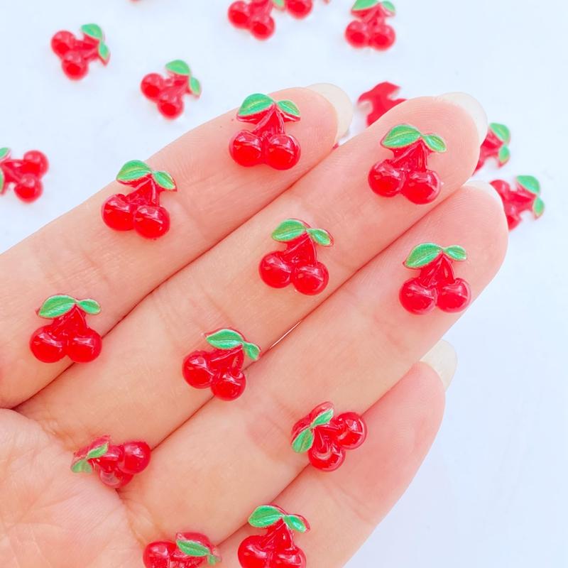 50 Stück Niedliche Mini-Frucht Rote Kirsche Nagelkunst Harz Designer Anhänger DIY Basteln Für Nagel 3D Dekorationen Schmuck