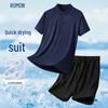 Herren Ice Silk Polo-Shirt & Freizeit Hosen Set