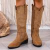 Fashion Comemore Autumn Knee High Boots Women Pointed Suede Chunky Heeled Women's Shoes Retro V-mouth Fashion Thigh-high Botas Femmes