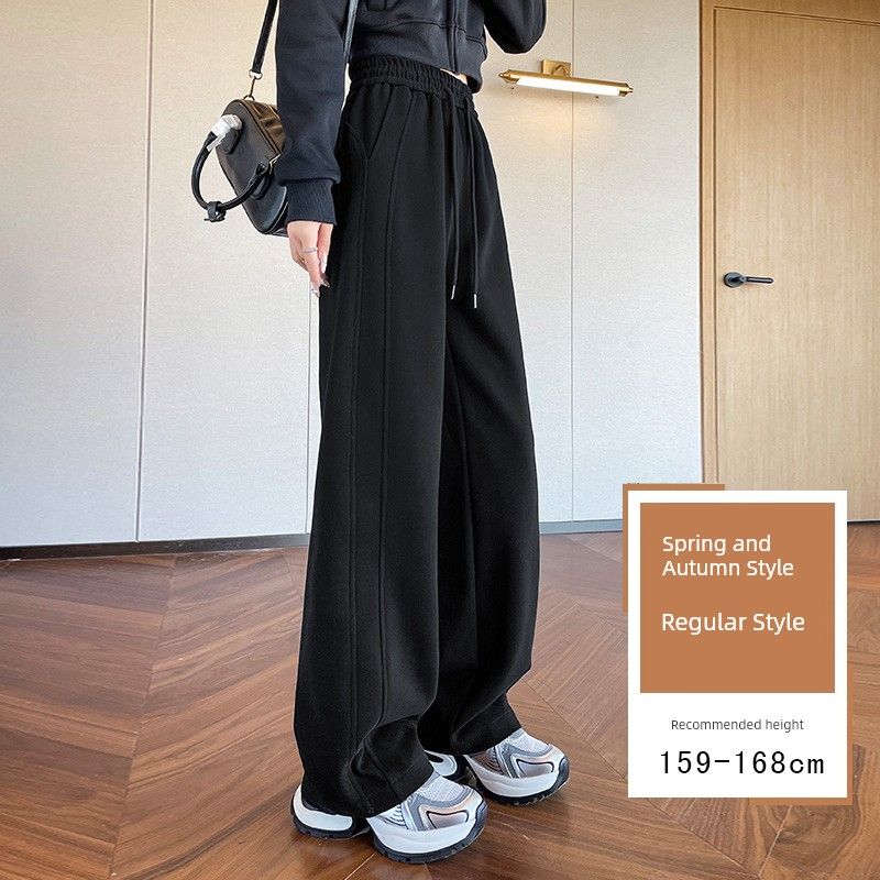 

Plus-Size Women s Black Slim-Fit Wide-Leg Pants, New Spring Style, Slimming Sweatpants, Loose Straight-Leg Sports Pants, Casual Trousers Black-Regular- L