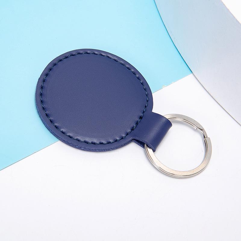 Vintage PU Leather Round Keychain Pendant - Stylish Car and Bag Accessory