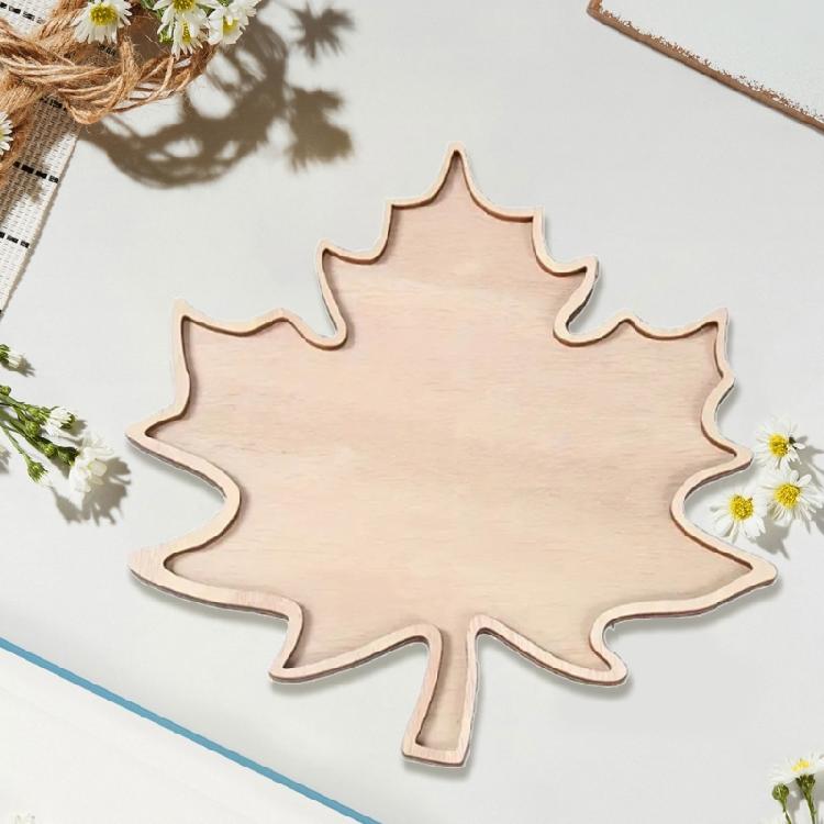 Christmas Themed Maples Leaf Snacks Tray Natural Wood Grooved Serving Dish for Candy Nut Holiday Table Decors