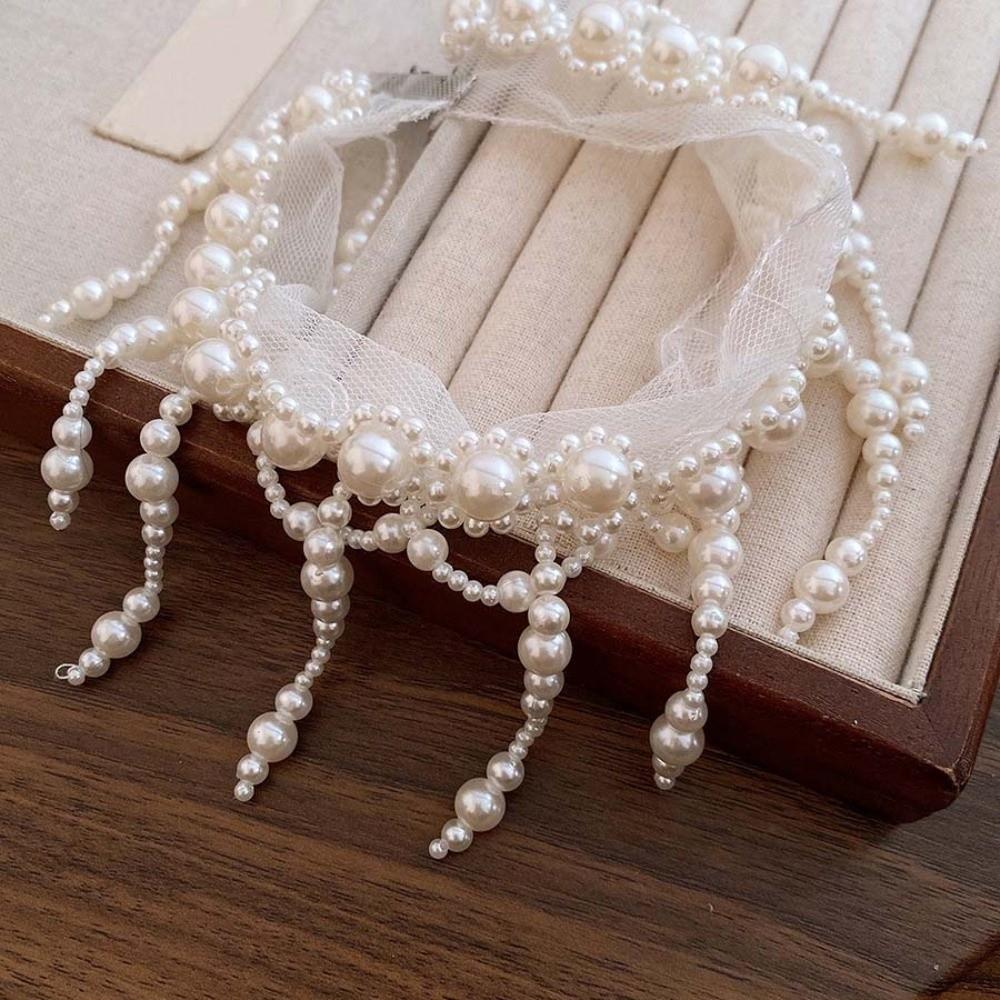 Zinc Zinc Alloy Tassel Beads Necklace Creative Mesh Neck Jewelry Adjustable Pearl Lace Choker  Wedding
