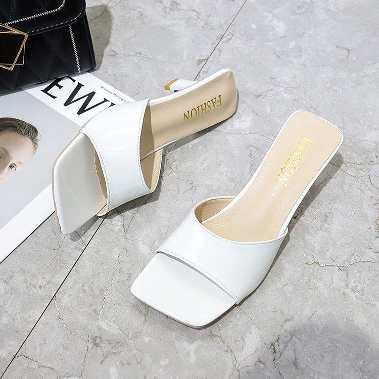 Women's Summer Mid Heel Slide Sandals, Square Toe Open-Toe Slippers One-Strap High Heel Slip-On Shoes