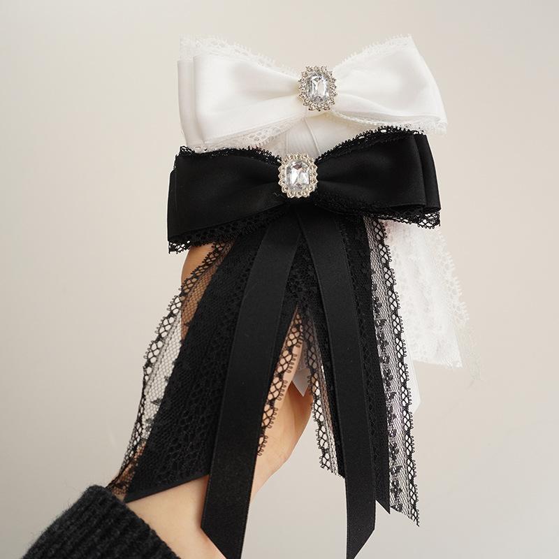Czarna Koronkowa Broszka z Kokardą Retro Elegancka Broszka Krawatowa Broszki Żałobne Przypinki do Kołnierzyka Koszuli Biżuteria Akcesoria