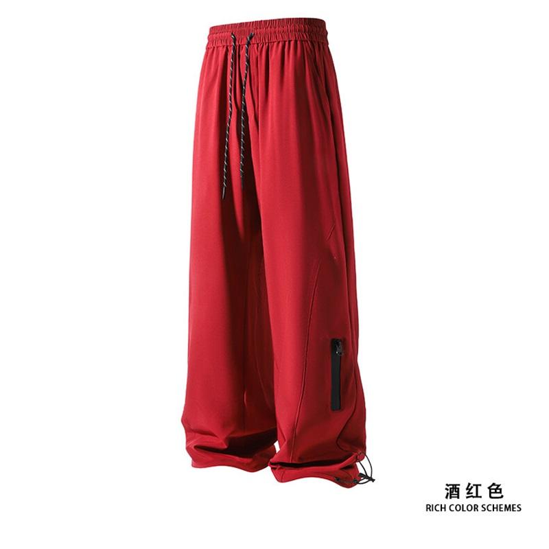 Summer Men's Ice silk Waterproof Pants Casual Zipper Can Tie Feet Solid Straight Elastic Waist Trousers Loose Daily Pants 5XL