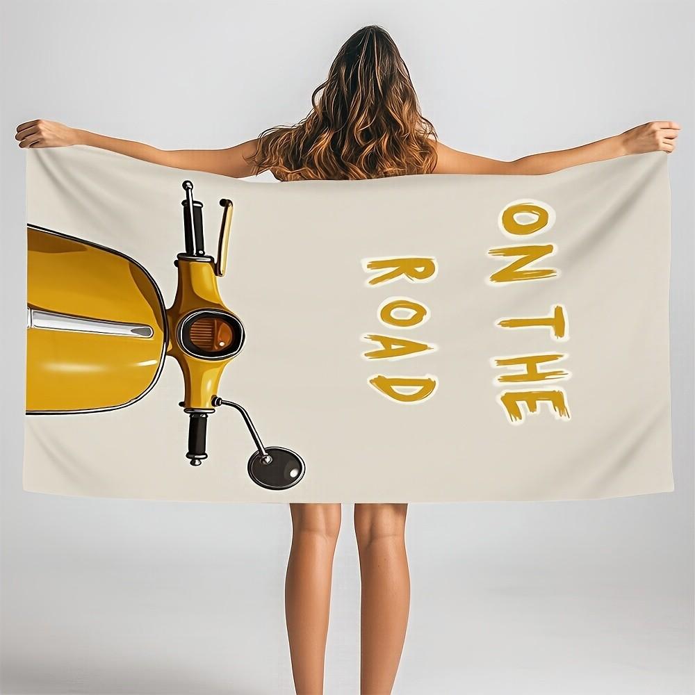 On The Road Vintage Scooter Beach Towel Patterned Sunscreen And Windproof Suitable For Swimming Pool Camping Travel Blanket
