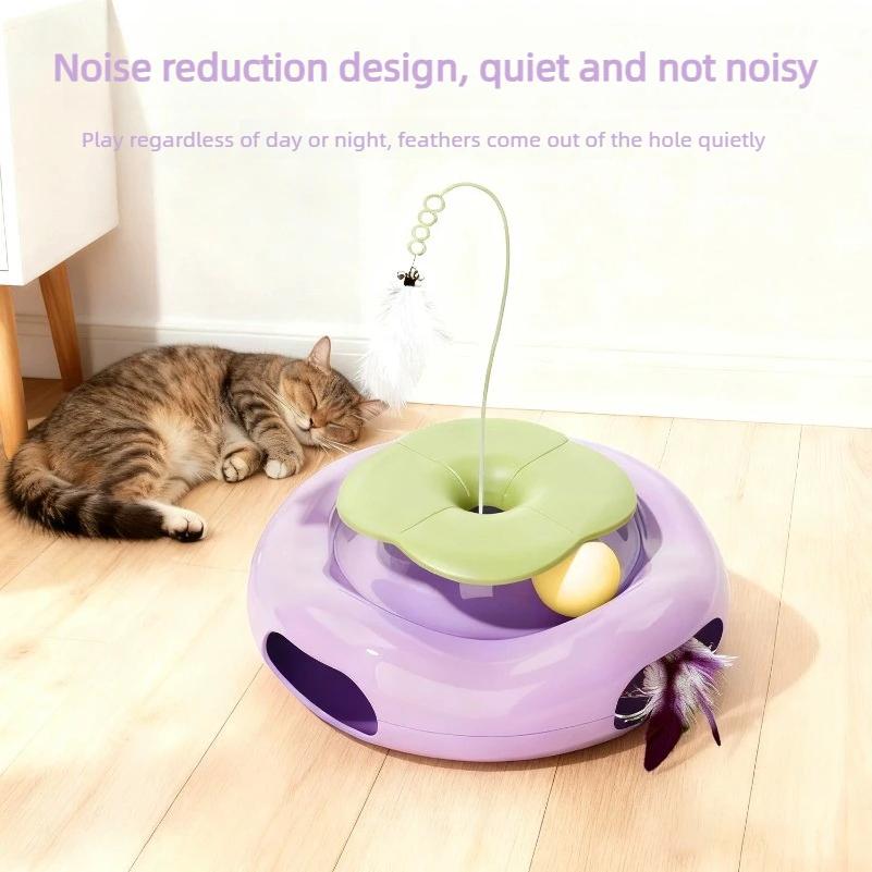 Cat Fun Plate Three Ways Cat Teaser Toy Electric Feather Training Pet Self-entertaining Gadget Cat Plates Toy Feather Accessory