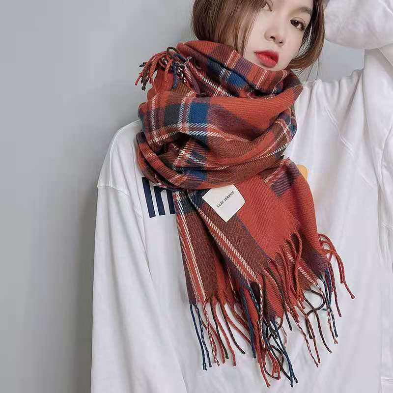 

Retro Plaid Scarf Women s Winter Korean Dongdaemun Japanese Imitation Cashmere Shawl Same Style Versatile Scarf 190*50cm