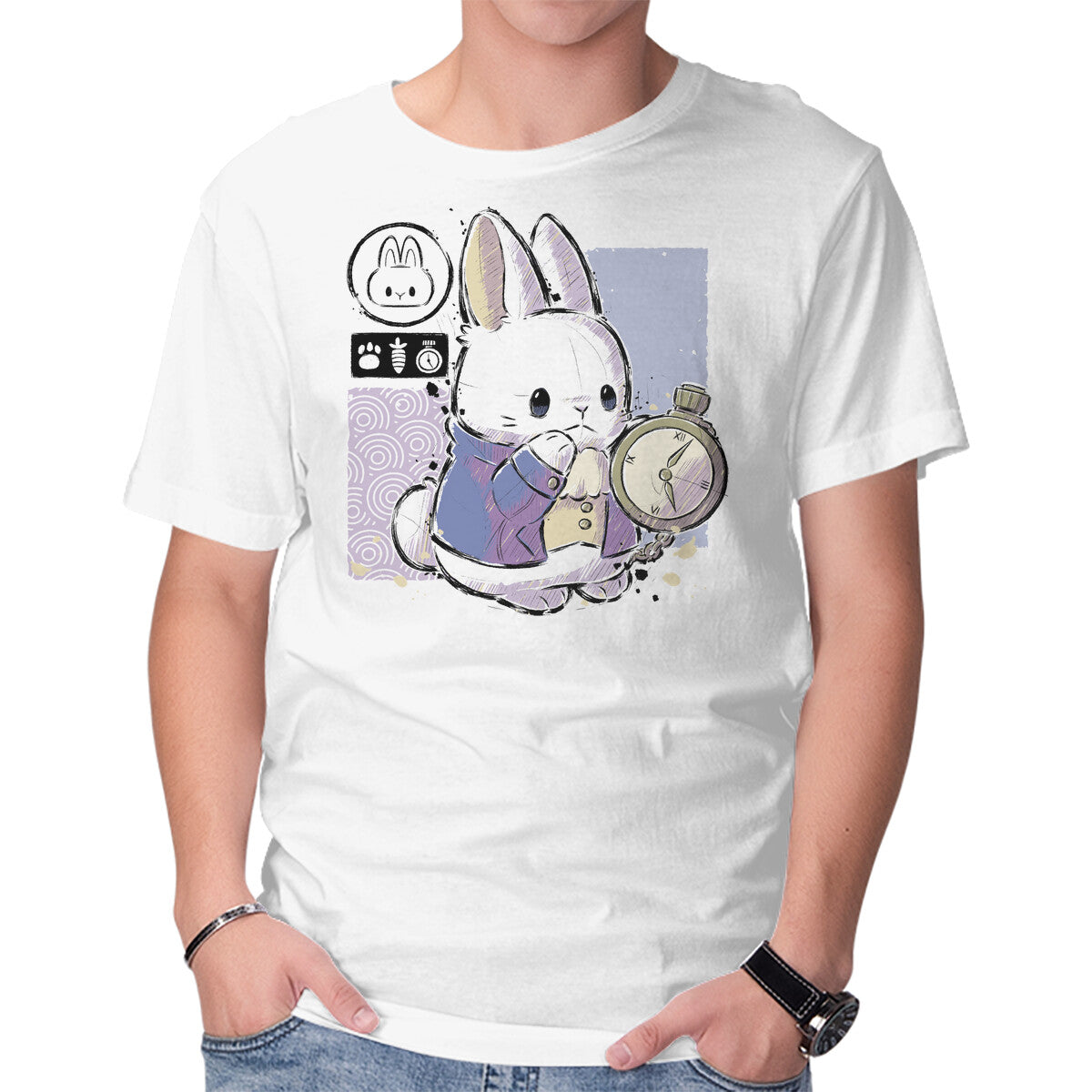 Unisex Crew Neck T-Shirt Cute Rabbit Graphic Short Sleeve Casual Tee L
