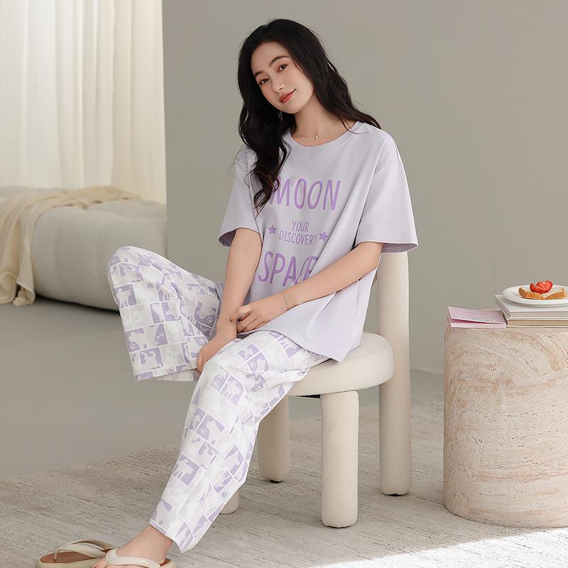 Flower Blossom Liying Spring Women's Short sleeved Pants Pajama Letter Printed Simple and Comfortable Pajama HK