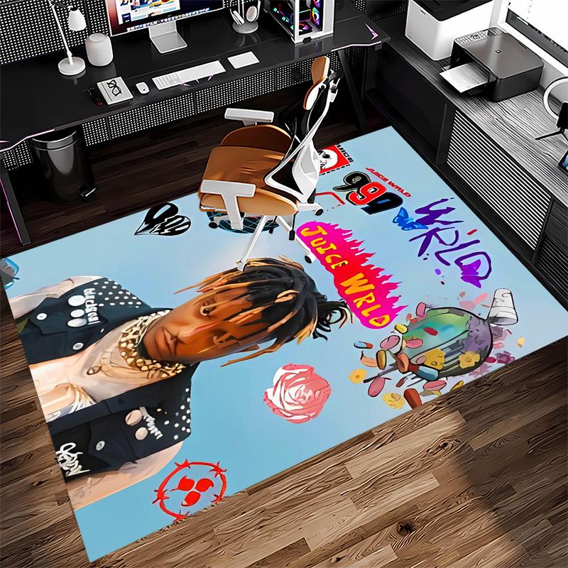 1pc Juice WRLD Print Area Rug - Soft,Washable Non-Slip Indoor Mat for Office Chairs,Living Room,Home Office Decorative Rug