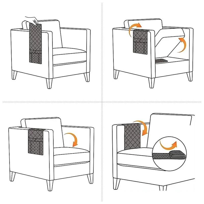 Double Pocket Sofa Side Cover Water Repellent Sofa Armrest Slipcover Solid Color Dust-proof Chair Armrest Storage Bag for Home