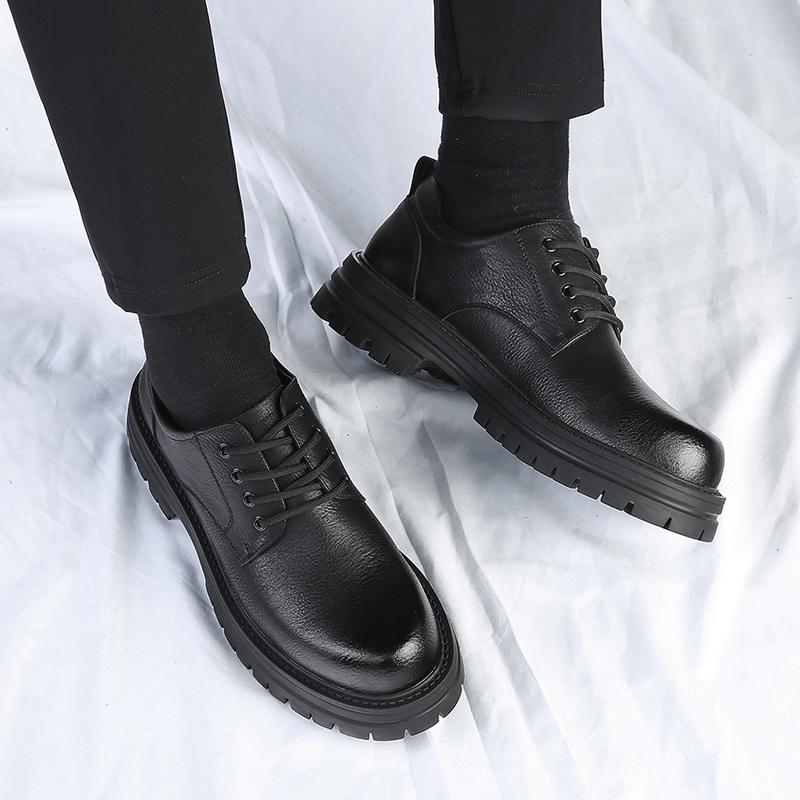 Nowe Męskie Skórzane Buty w Stylu Brytyjskim na Grubej Podeszwie, Outdoorowe, Robocze, Wygodne, Antypoślizgowe i Trwałe, Skórzane Buty z Dużą Cholewką