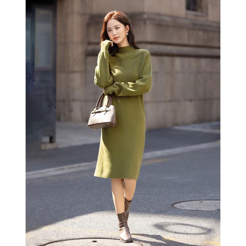 Demana Women's Winter Elegant Half-High Collar Knit Midi Dress