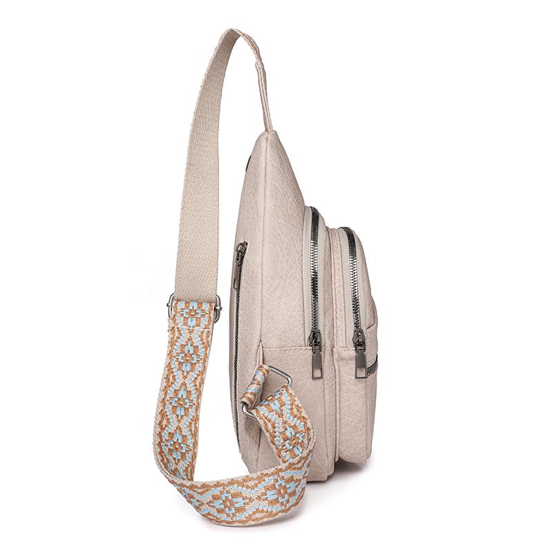 Women's Leather Chest Bag Solid Color Crossbody Bag Stitching Waist Bag Colorful Shoulder Straps