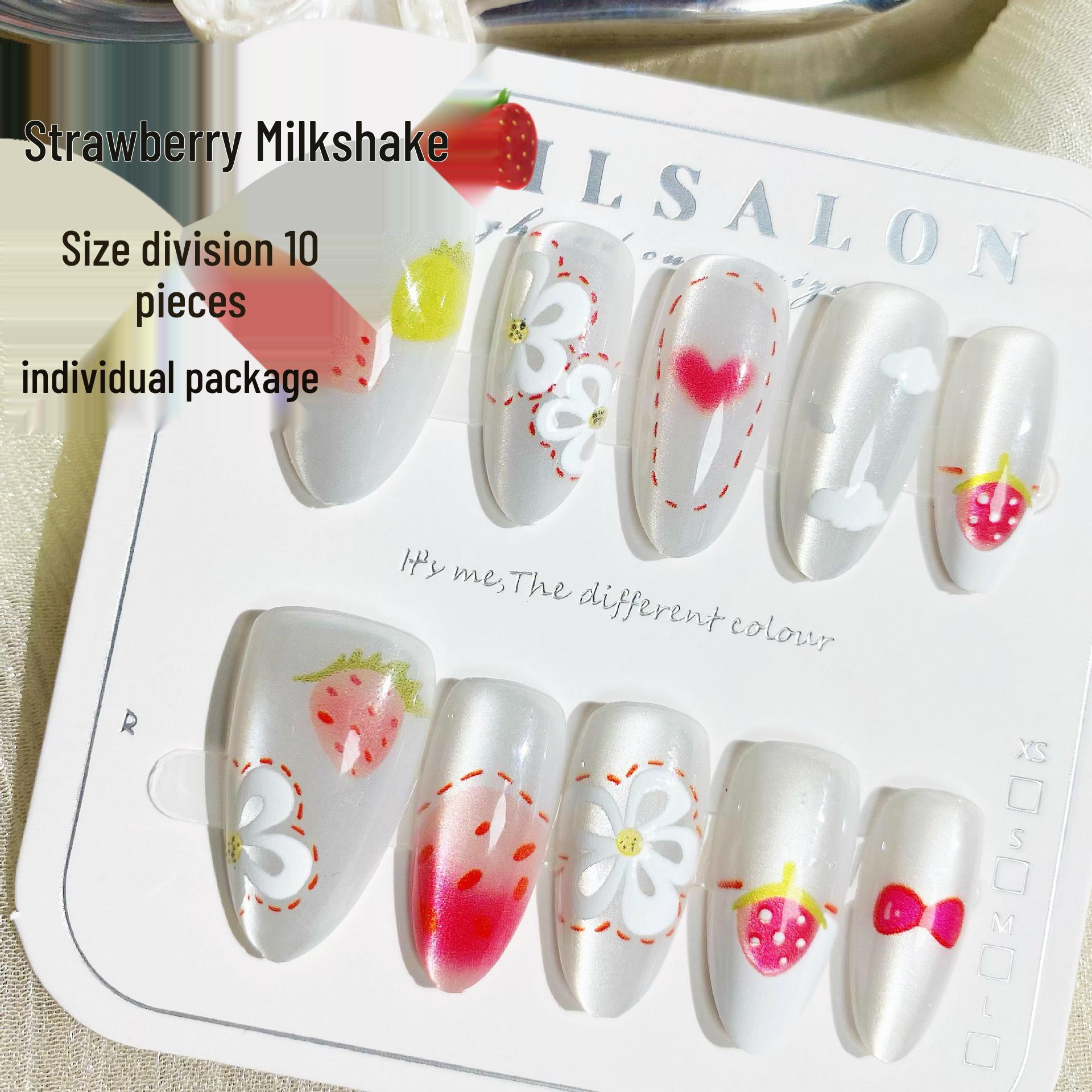 

Strawberry Almond Milkshake Summer Heart Nail Art Press-Ons