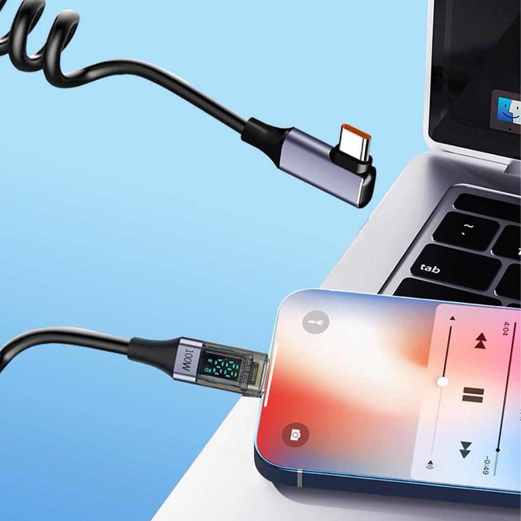 Elbow 100W digital display spring fast charging cable super fast charging data cable digital display