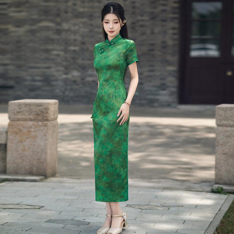 Yeşil test gönder ulusal tarz yeni Çin tarzı Suzhou uzun cheongsam geliştirilmiş genç 1011 yeni kadın yüksek algı yaz