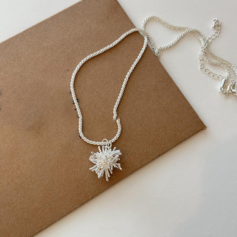 Zircon Silver Fireworks Pendant Necklace Light Luxury High Sense Fashion Collarbone Chain Versatile Niche Design Exquisite Necklace