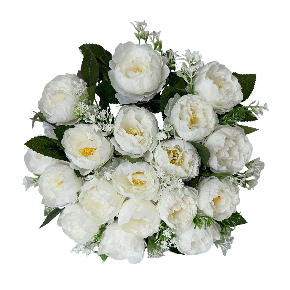 

18Heads Mini Poeny Artificial Flower Multicolor Silk Petal Simulation Poenies Bouquet Green Leaves Scene Landscaping белый