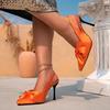 Women's Large Size Sandals Summer Solid Color Bow Tie Pointed Toe Fine Heeled High Heels