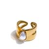 Eetit Natural Amazon Stone Pearl Open Golden Cast Ring for Women Glossy Stainless Steel Charm Jewelry Tarnish Resistant
