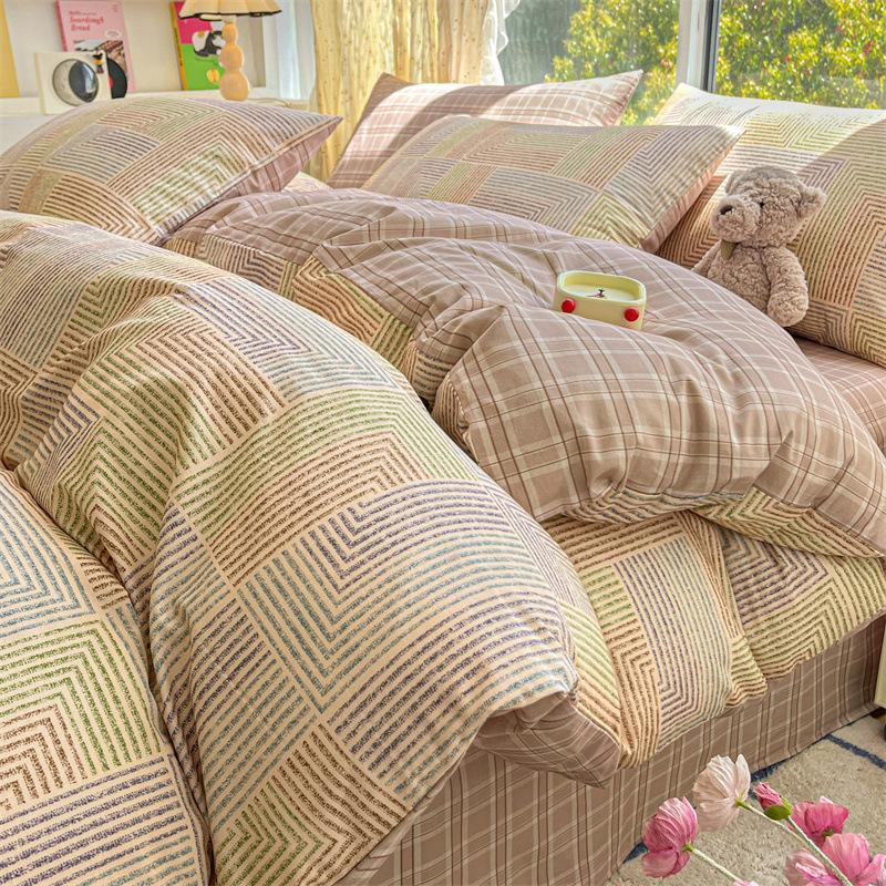 100% Cotton Bedding Four-piece Set, Skin-friendly and Breathable Quilt Cover, Bed Sheet Pillowcase Set