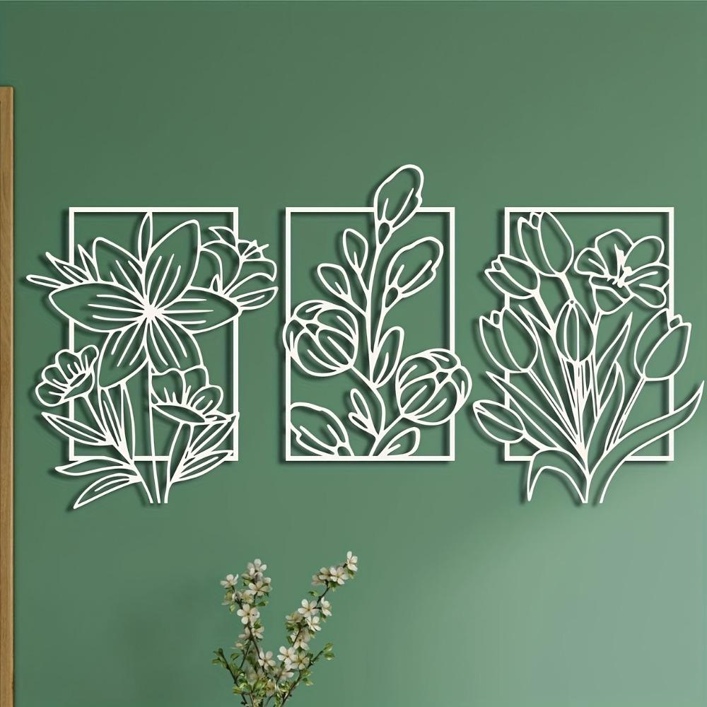 3 Pezzi Arte Murale Metallica Floreale Nero Oro, Pannelli in Ferro Botanico Retro per Soggiorno Camera da Letto Decorazione Matrimonio, Elegante Regalo di San Valentino Durevole