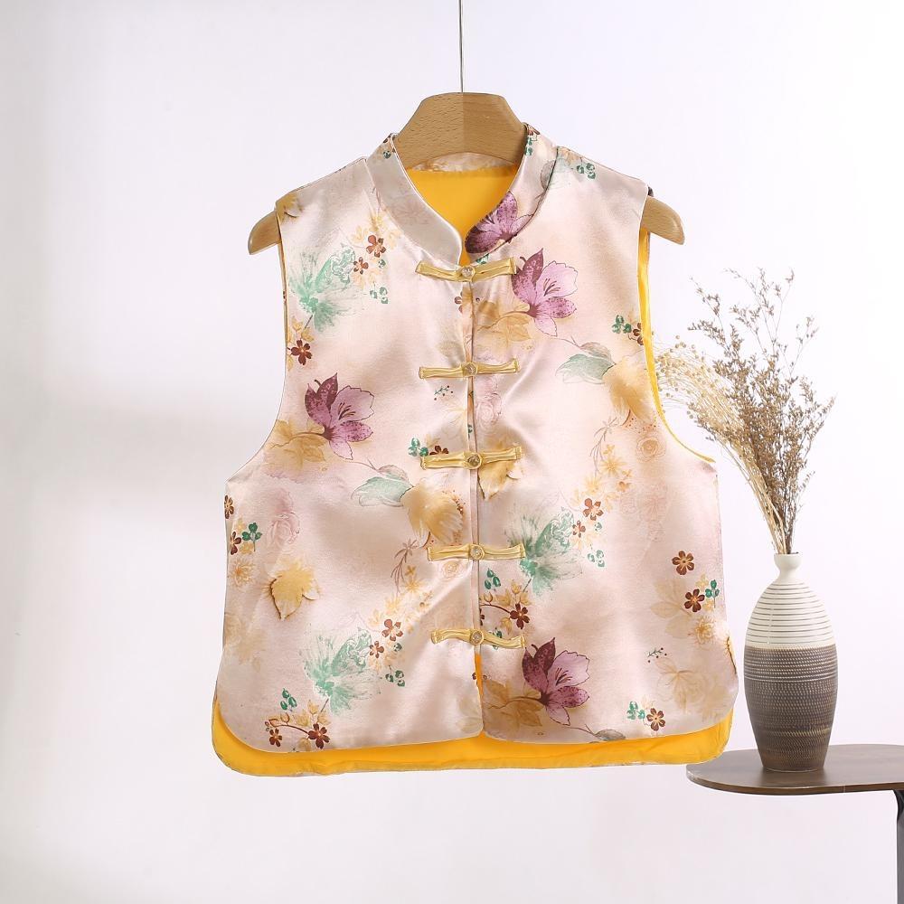 

Жилет Весна и Лето Жаккардовый Новый Жилет на Пуговицах со Стойкой Воротником Топ без Рукавов 2025 Жилет 3XL ([Recommended 138-75kg])