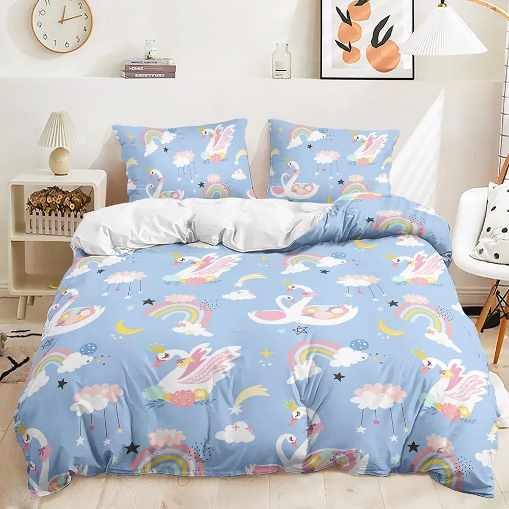 Cute Sheep Duvet Cover Set Twin King Cartoon Animal Bedding Set Polyester Rainbow Moon Comforter Cover For Kids Girl Kawaii Room